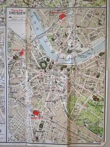 Pharus-Spezialkarte des Freistaates Sachsen mit Chemnitz, Dresden, Leipzig