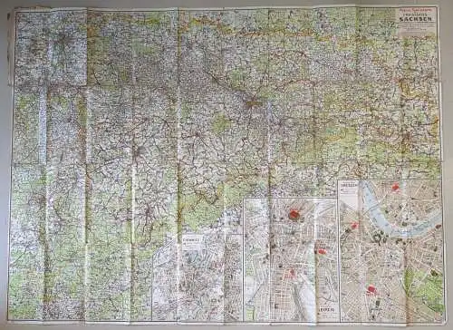 Pharus-Spezialkarte des Freistaates Sachsen mit Chemnitz, Dresden, Leipzig