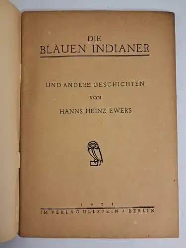 Heft: Die blauen Indianer und andere Geschichten, Hanns Heinz Ewers, 1921