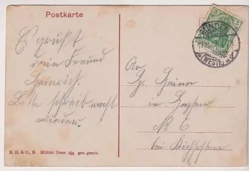 AK Gruss von der Artillerie, ca. 1912, E. H. & C., gelaufen, gebraucht, gut