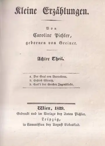 Buch: Kleine Erzählungen, 7. und 8. Theil, Caroline Pichler, Sämmtliche Werke