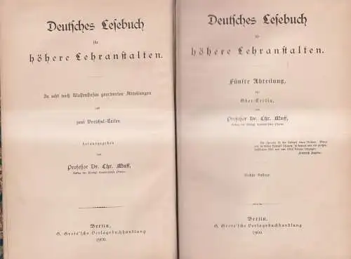 Buch: Deutsches Lesebuch für höhere Lehranstalten, Ober-Tertia, Muff, 1900, Grot