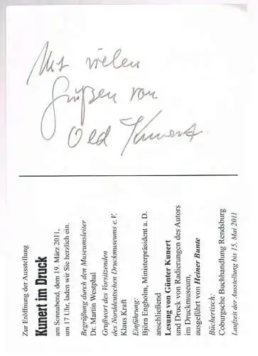 Günter Kunert. Autogrammkarte. Signiert, Autogrammkarte. 2011, gebraucht, gut