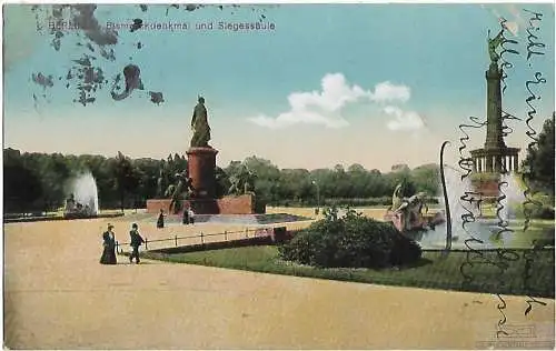 AK Berlin. Bismarckdenkmal und Siegessäule. ca. 1919, Postkarte. Ca. 1919