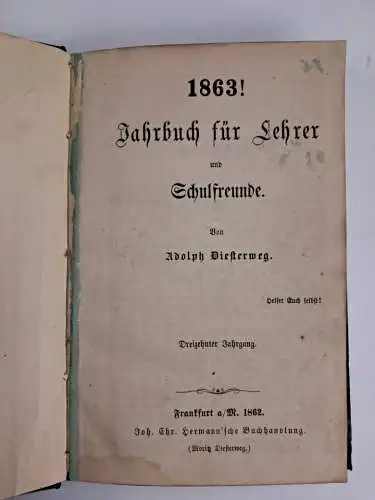 Buch: 1863! Jahrbuch für Lehrer und Schulfreunde, Adolph Diesterweg, Hermann