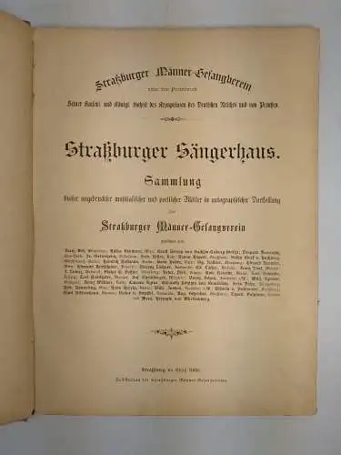Buch: Straßburger Sängerhaus, 1886, Straßburger Männer-Gesangverein, Musik Noten