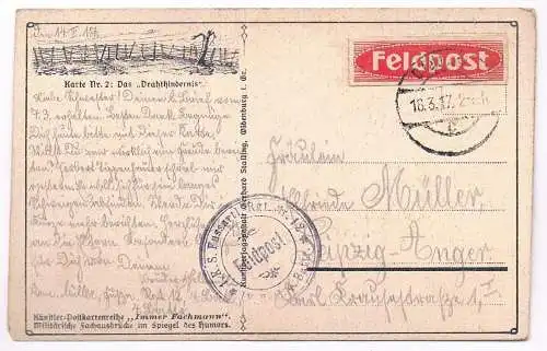 AK Das Drahthindernis. Postkarte, Verlag Gerhard Stalling, 1917, gebraucht, gut