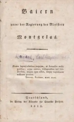 Buch: Baiern unter der Regierung des Ministers Montgelas. 1813, gebraucht, gut