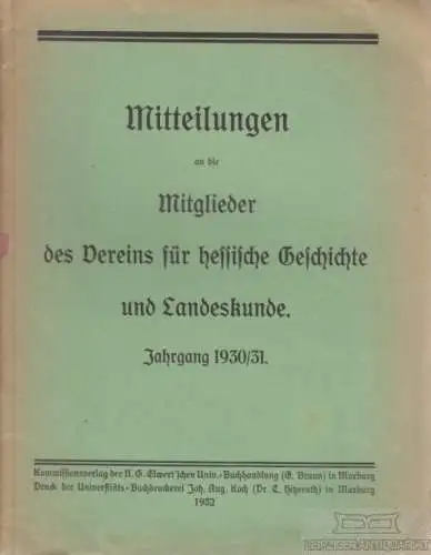 Buch: Mitteilungen an die Mitglieder des Vereins für hessische Geschichte...1932