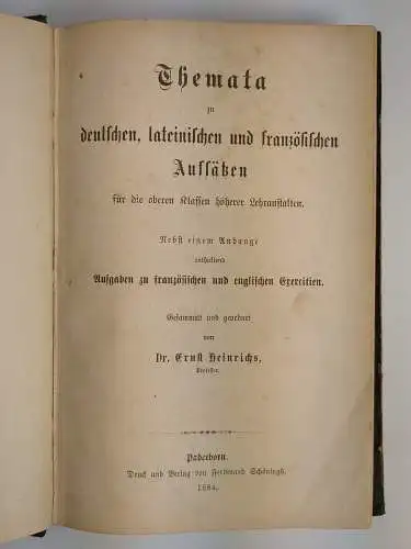 Buch: Themata zu deutschen, lateinischen und französischen Aufsätzen, Heinrichs