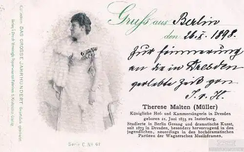 AK Therese Malten (Müller). ca. 1898, Postkarte. Serie C. No. 67, 1889