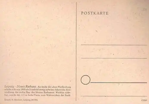 AK Rathaus zu Leipzig, Postkarte, Druck von E. Büchner, gebraucht, gut