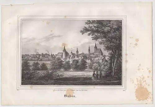 Lithografie: Guben, um 1836, Eduard Pietzsch & Comp, Grafik, Saxonia, Ansicht