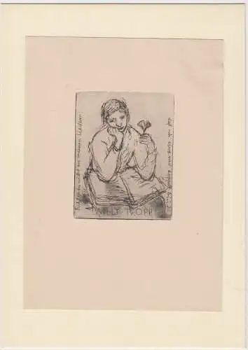 Original Grafik Exlibris: Willy Tropp, sehr gut, Ginkoblatt, Wolgang Bandur