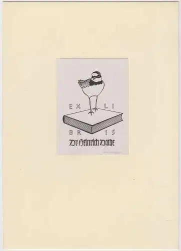 Original Grafik Exlibris: Dr. Heinrich Dathe, Ullrich Nagel, Vogel, Buch, Grafik