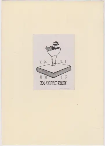 Original Grafik Exlibris: Dr. Heinrich Dathe, Ullrich Nagel, Vogel, Buch, Grafik