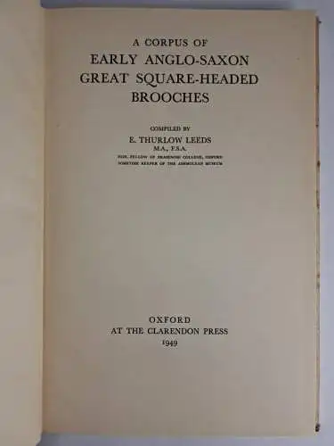 Buch: Early anglo-saxon great square-headed Brooches, Leeds, 1949, Clarendon