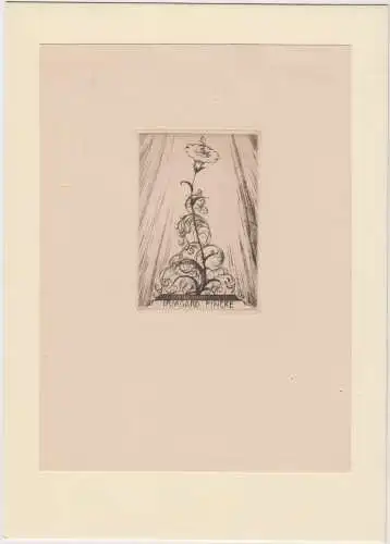 Original Grafik Exlibris: Irmgard Finck, E. Heinemann, Blume, Kaltnadelradierung