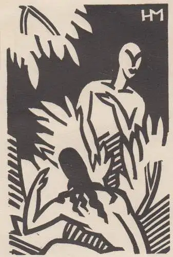 Grafik: Originalholzschnitt, Heinrich Müller, 1919, Ansicht, Im Walde, Kunst