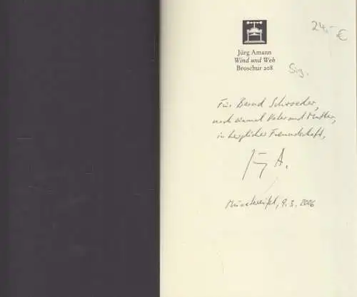 Buch: Wind und Weh, Amann, Jürg. Broschur, 2005, Verlag Eremiten-Presse