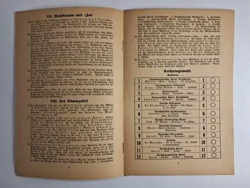 Heft: Die Reichstagswahl, Wegweiser durch ... Alois Klöcker, 1924, Zentralverlag