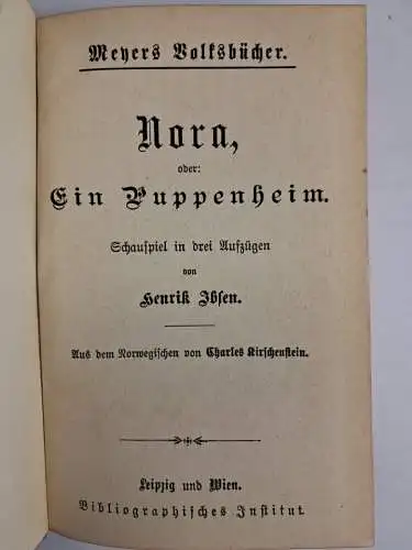 Buch: Nora oder: Ein Puppenheim. Schauspiel, Henrik Ibsen, Bibliogr. Institut