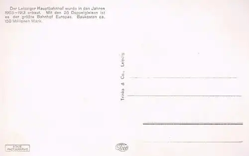 AK Reichsmessestadt Leipzig. Hauptbahnhof, Postkarte. Nr. 82, Verlag Trinks & Co