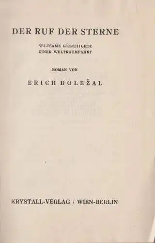 Buch: Der Ruf der Sterne, Seltsame Geschichten... Erich Dolezal, Krystall-Verlag