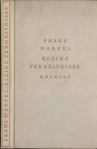 Buch: Kleine Verhältnisse, Werfel, Franz. 1931, Paul Zsolnay Verlag, Novelle