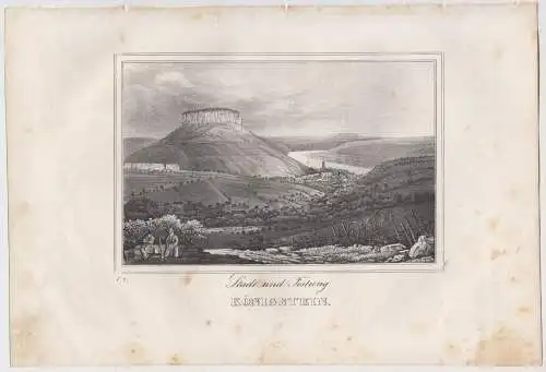 Lithografie: Königstein. - Stadt und Festung, Eduard Pietzsch, um 1836, Saxonia