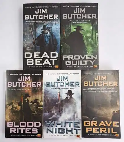 5 Bücher Dresden Files, Jim Butcher, White Night; Grave Peril; Blood Rites ...