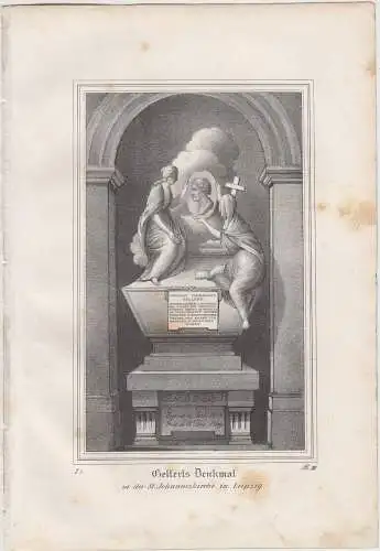 Lithografie: Gellerts Denkmal, 1836, Eduard Pietzsch, Saxonia, Leipzig, Grafik