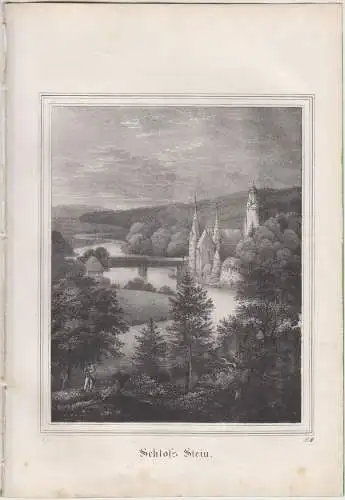 Lithografie: Schloss Stein, um 1836, Saxonia, Eduard Pietzsch, Grafik, Ansicht