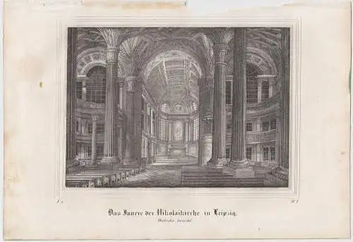 Lithografie: Das Innere der Nikolaikirche in Leipzig, um 1836, Eduard Pietzsch