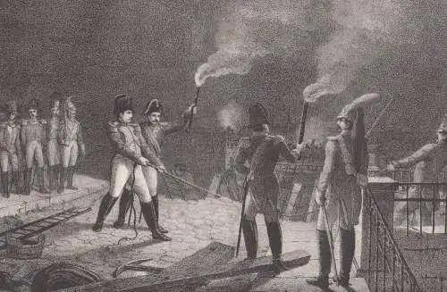 Lithografie: Die Errichtung einer Nothbrücke in.., Eduard Pietzsch, Grafik, Arlt