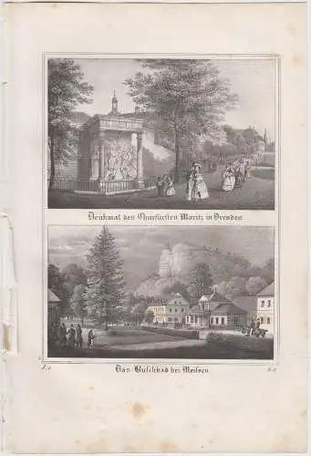 Lithografie: Denkmal des Churfürsten.., Eduard Pietzsch, Ansicht, Freiberg, 1836