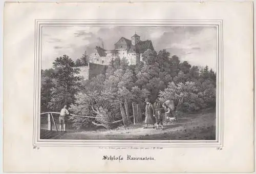 Lithografie: Schloss Rauenstein, 1836, Eduard Pietzsch, Saxonia, Ansicht, Grafik