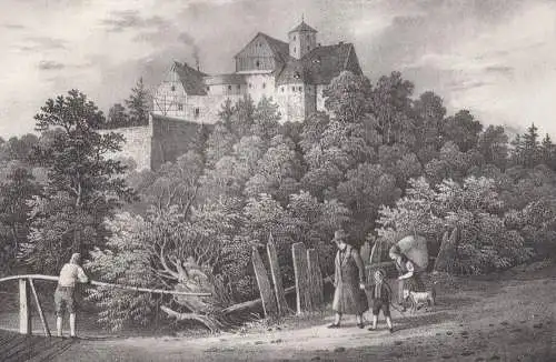 Lithografie: Schloss Rauenstein, 1836, Eduard Pietzsch, Saxonia, Ansicht, Grafik