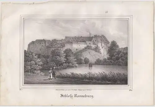 Lithografie: Schloss Ronneburg, um 1836, Eduard Pietzsch & Comp, Grafik, Saxonia