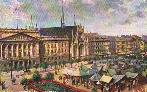 AK Leipzig. Universität, Augustusplatz, Postkarte, Verlag Hermann Vogel