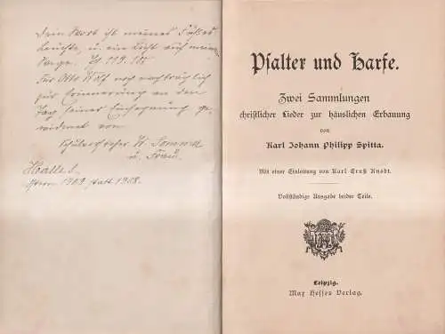 Buch: Psalter und Harfe, Sitta, K. J. Ph., 1906, Max Hesses Verlag, guter Zust.