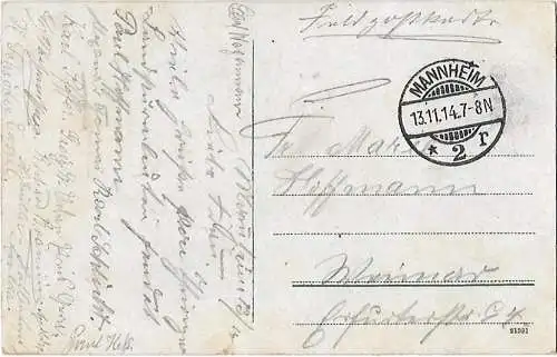 AK Mannheim. Bahnhof. ca. 1914, Postkarte. Serien-Nr, ca. 1914, gebraucht, gut