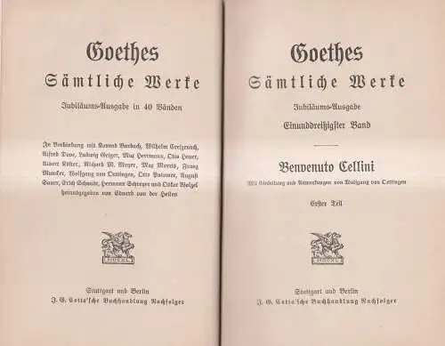 Goethes Sämtliche Werke 31/32: Benvenuto Cellini I + II, Cotta, 2 Bände