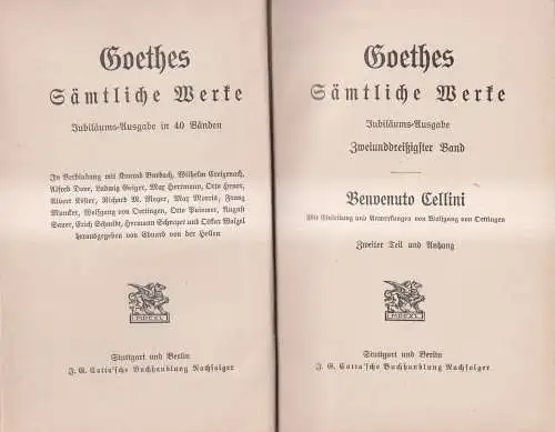 Goethes Sämtliche Werke 31/32: Benvenuto Cellini I + II, Cotta, 2 Bände