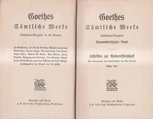 Goethes Sämtliche Werke 39/40: Schriften zur Naturwissenschaft I + II, Cotta