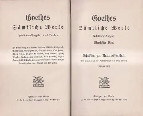 Goethes Sämtliche Werke 39/40: Schriften zur Naturwissenschaft I + II, Cotta