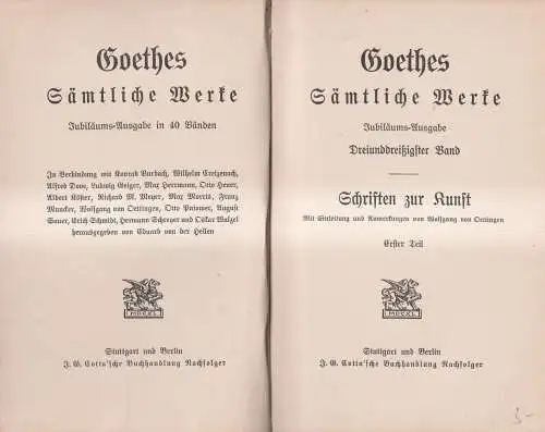 Goethes Sämtliche Werke 33/34/35: Schriften zur Kunst I-III, Cotta, 3 Bände