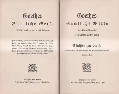 Goethes Sämtliche Werke 33/34/35: Schriften zur Kunst I-III, Cotta, 3 Bände