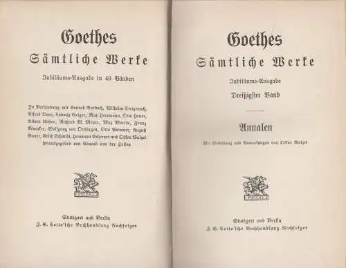 Buch: Goethes Sämtliche Werke Jubiläums-Ausgabe Band 30, Annalen, Cotta