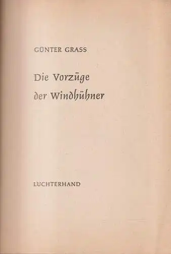 Buch: Die Vorzüge der Windhühner, Günter Grass, 1956, Luchterhand, Erstausgabe